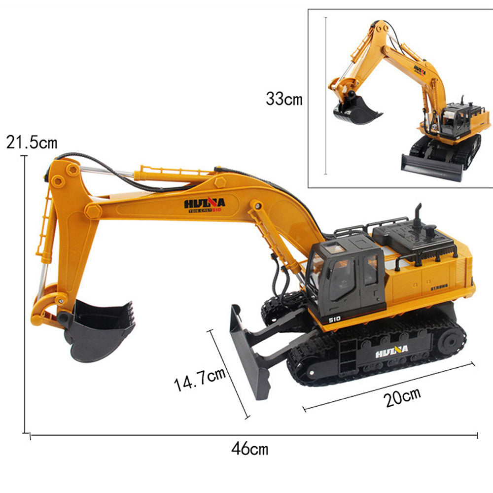 WOW RC Car HUINA 1510 11 Channel 2.4G Excavator 1:16 Remote Control / RC / Rechargeable / Electric