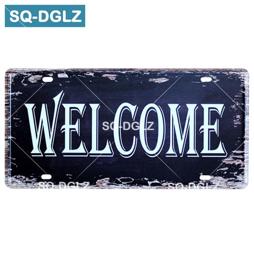 Welcome/WIFI License Plate Store Wall Decor Restrooms Tin Sign Vintage Road Guide Metal Sign Painting Plaques Poster