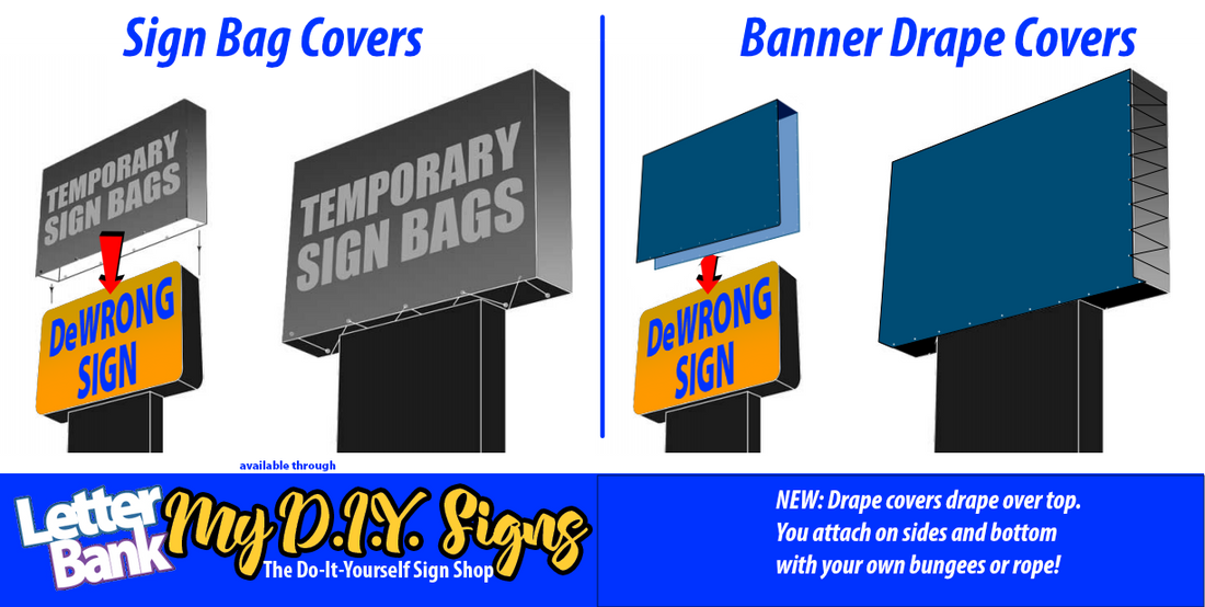 Cover over old lighted pylon signs with LetterBank Sign Bags and Covers