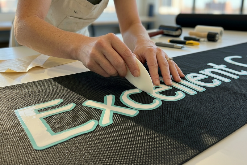 Pre-spaced wording for application to an awning