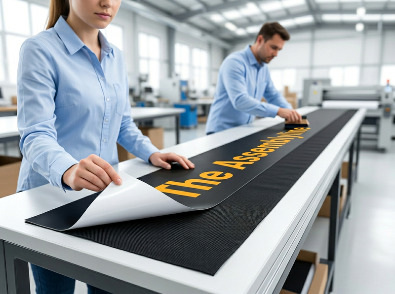 Awning panel covering an old business name or logo