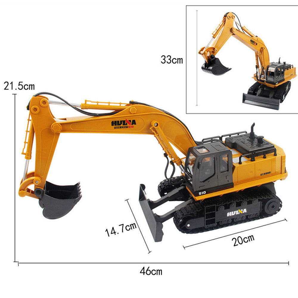 WOW RC Car HUINA 1510 11 Channel 2.4G Excavator 1:16 Remote Control ...