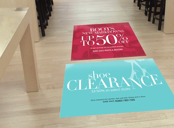 Printed floor decal for directions and promotions