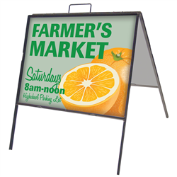Metal sign frame with two custom-printed sign inserts. Economical metal sidewalk signs.