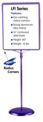 Sign Stand: Aluminum frame, single pole, 16" round steel base