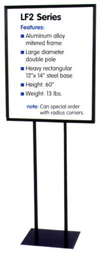 Sign stand: Twin vertical pole, mitered frame