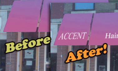 Self-adhesive custom fabric self-stick letters made for awnings, canopies, sails and fabrics