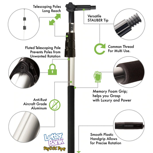 Letter changer arm pole, extendible with rubber cup