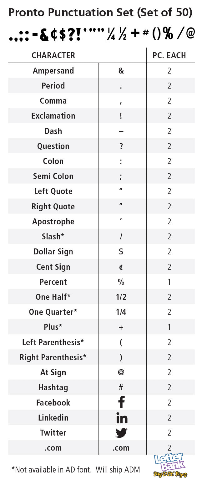 Pronto Punctuation 50-Piece Set